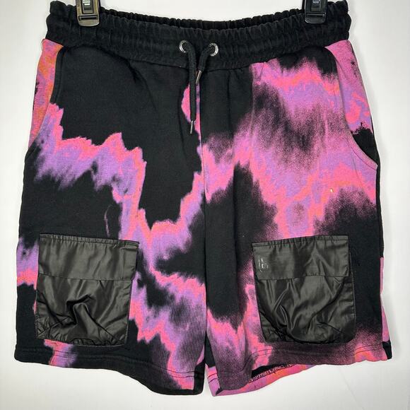 BLOOD BROTHER Black Pink Space Dye Men's Cotton Shorts Medium - Picture 2 of 11